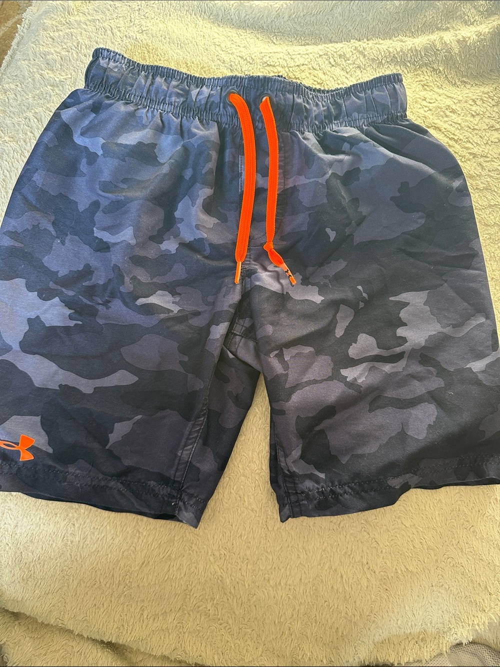 Under Armour Navy Camo Shorts with Orange Drawstring